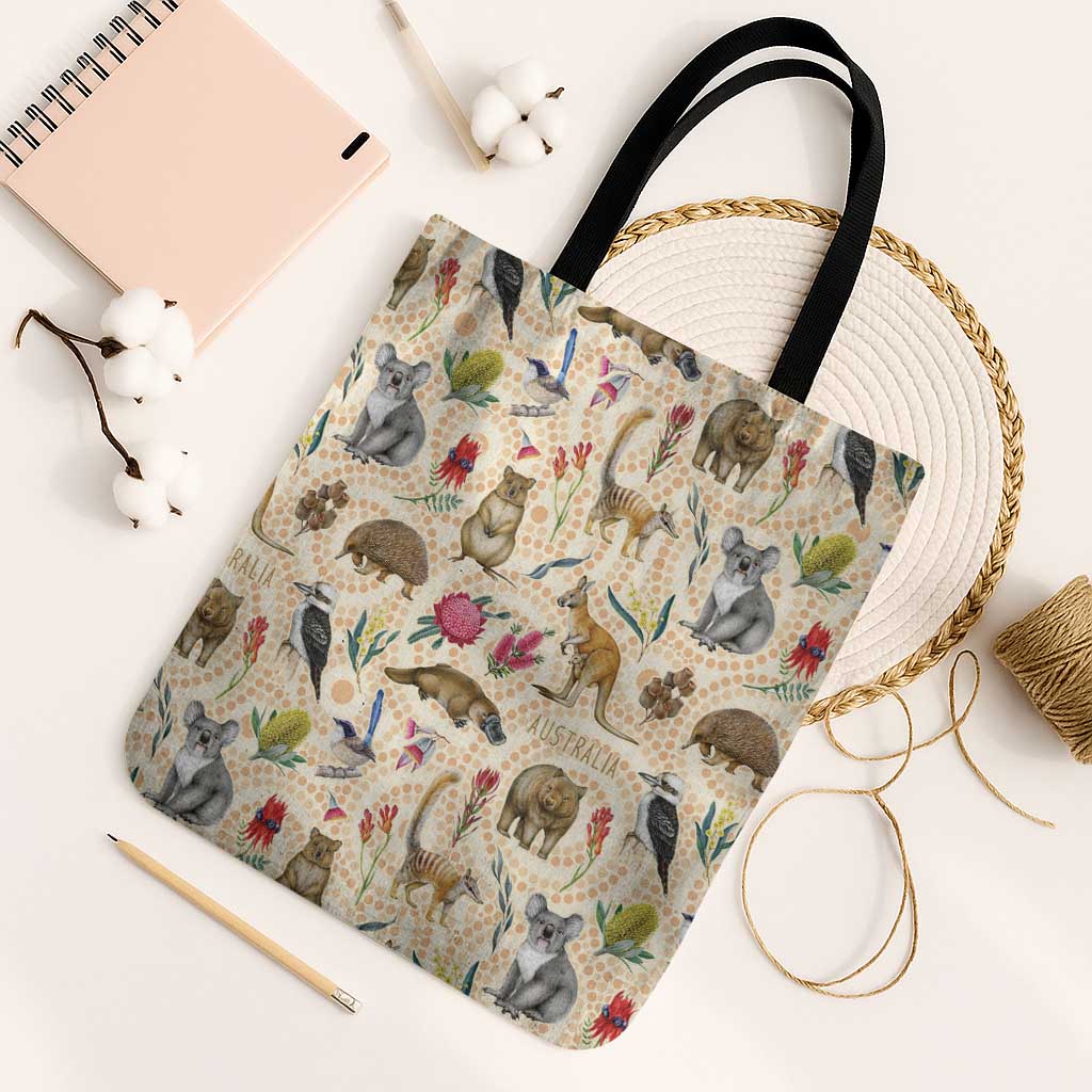 Australia Native Animals Tote Bag Aussie Aboriginal Art Seamless Vibes - Aussie Hoodie