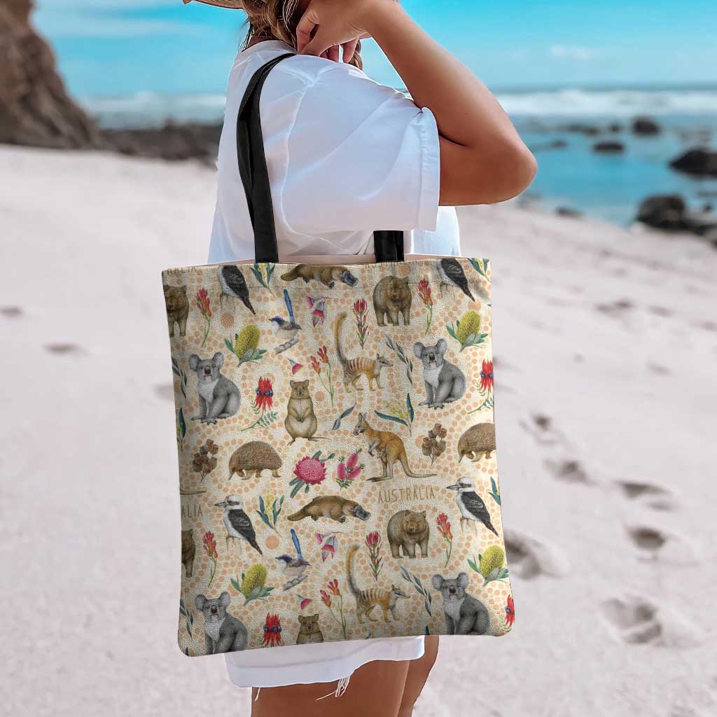 Australia Native Animals Tote Bag Aussie Aboriginal Art Seamless Vibes - Aussie Hoodie