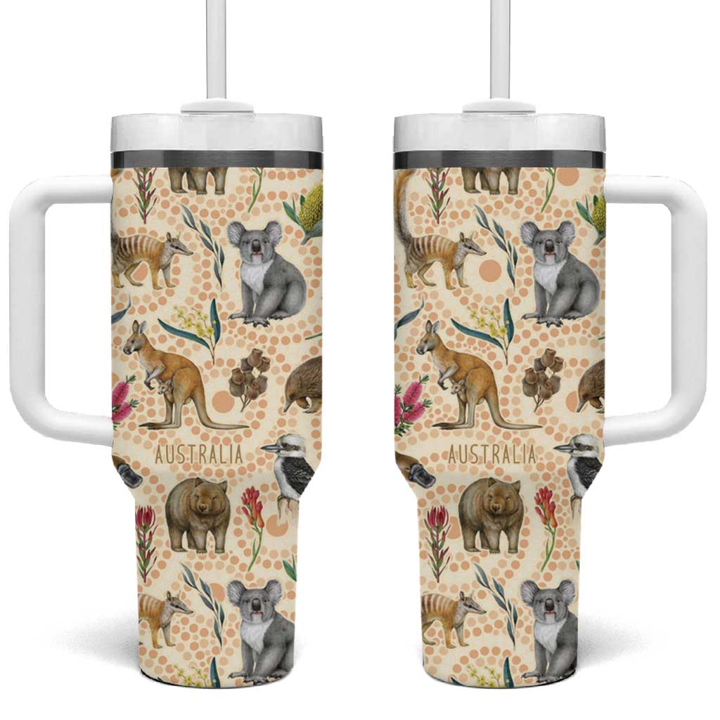 Australia Native Animals Tumbler With Handle Aussie Aboriginal Art Seamless Vibes - Aussie Hoodie
