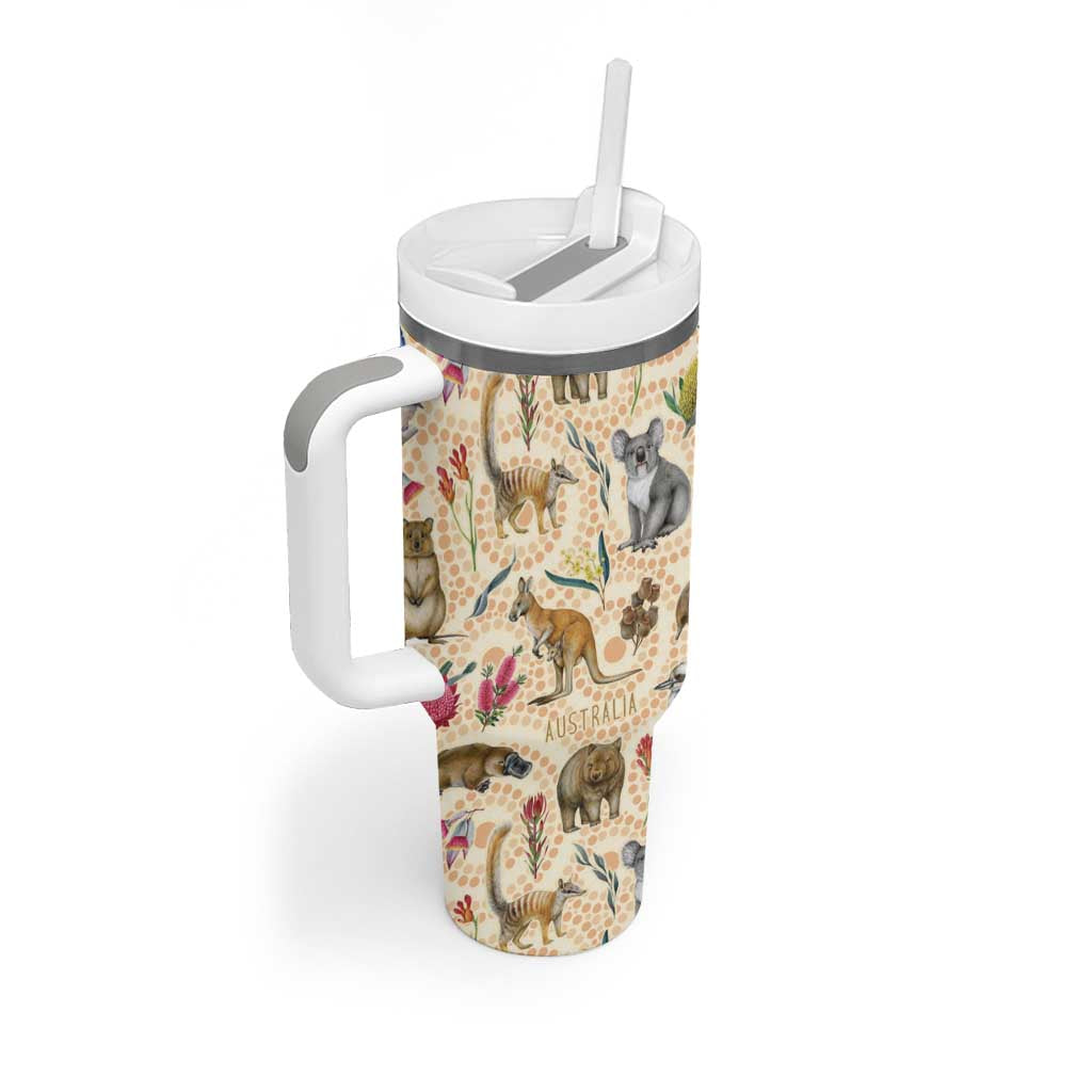 Australia Native Animals Tumbler With Handle Aussie Aboriginal Art Seamless Vibes - Aussie Hoodie