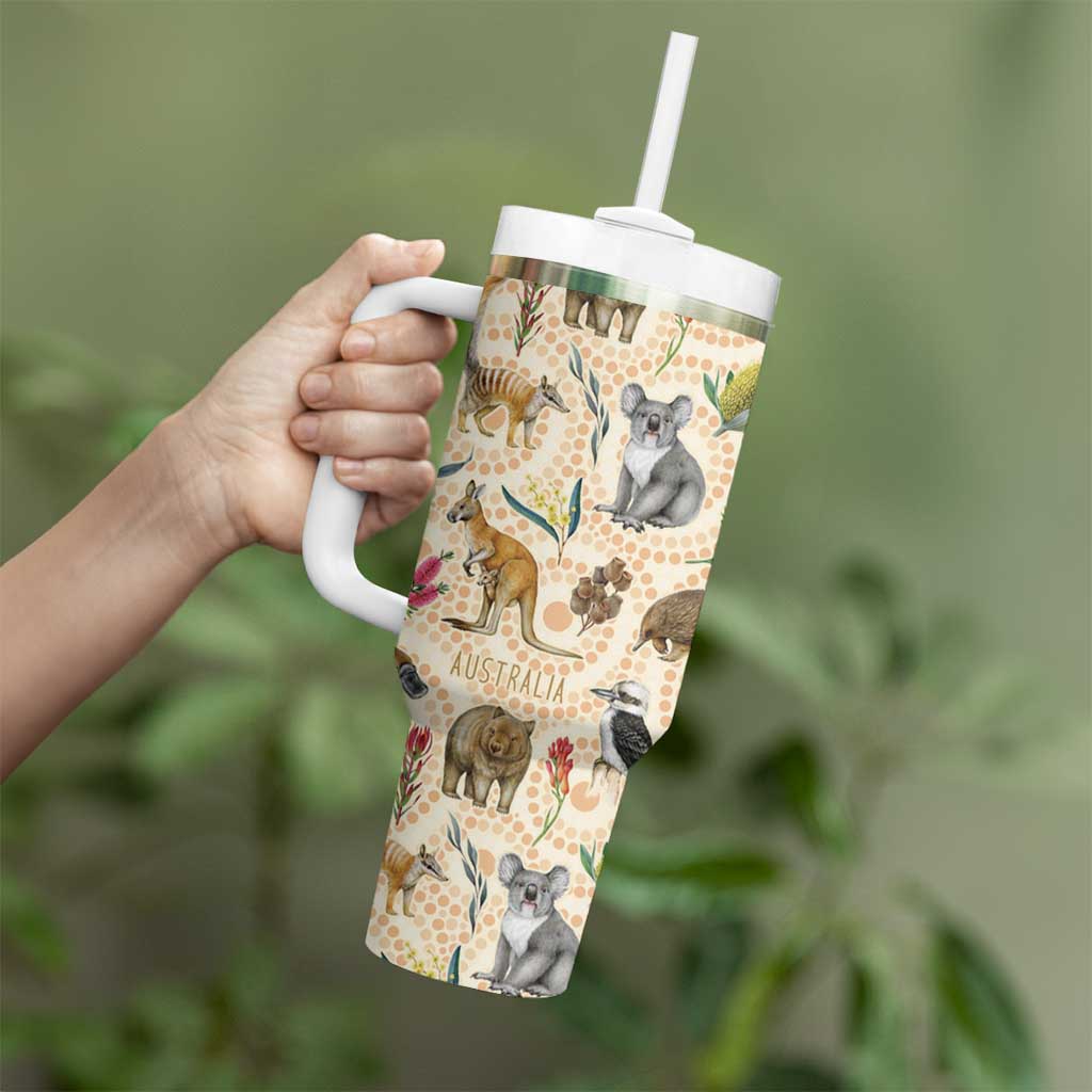 Australia Native Animals Tumbler With Handle Aussie Aboriginal Art Seamless Vibes - Aussie Hoodie
