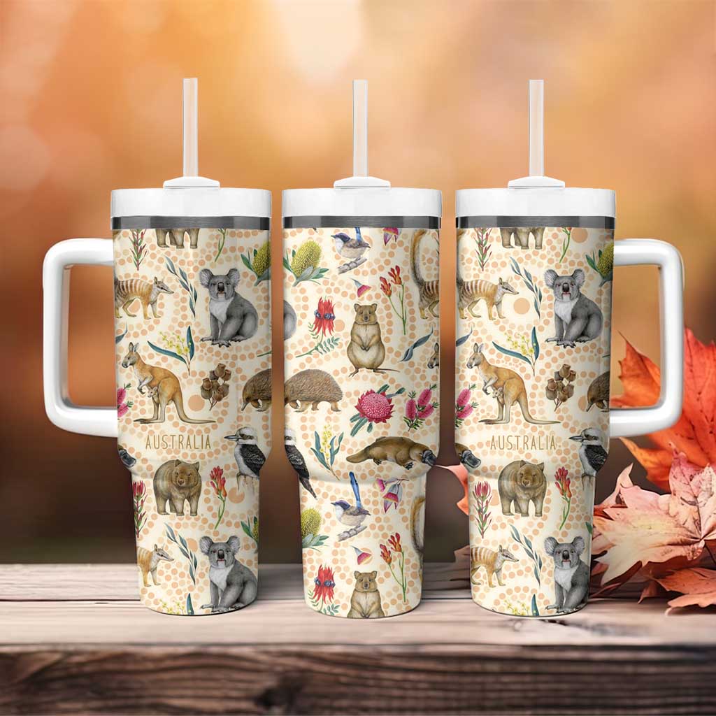 Australia Native Animals Tumbler With Handle Aussie Aboriginal Art Seamless Vibes - Aussie Hoodie