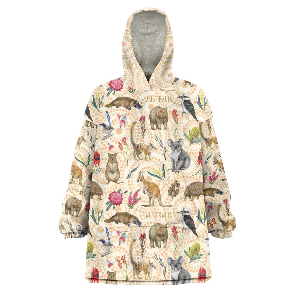 Australia Native Animals Wearable Blanket Hoodie Aussie Aboriginal Art Seamless Vibes - Aussie Hoodie