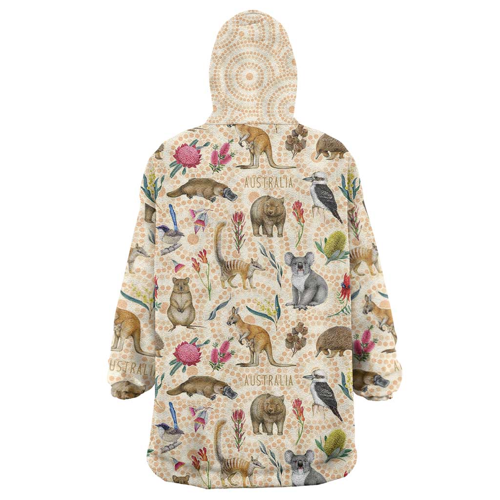 Australia Native Animals Wearable Blanket Hoodie Aussie Aboriginal Art Seamless Vibes - Aussie Hoodie