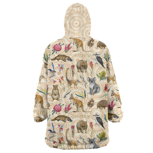 Australia Native Animals Wearable Blanket Hoodie Aussie Aboriginal Art Seamless Vibes - Aussie Hoodie