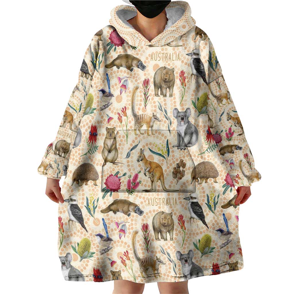 Australia Native Animals Wearable Blanket Hoodie Aussie Aboriginal Art Seamless Vibes - Aussie Hoodie