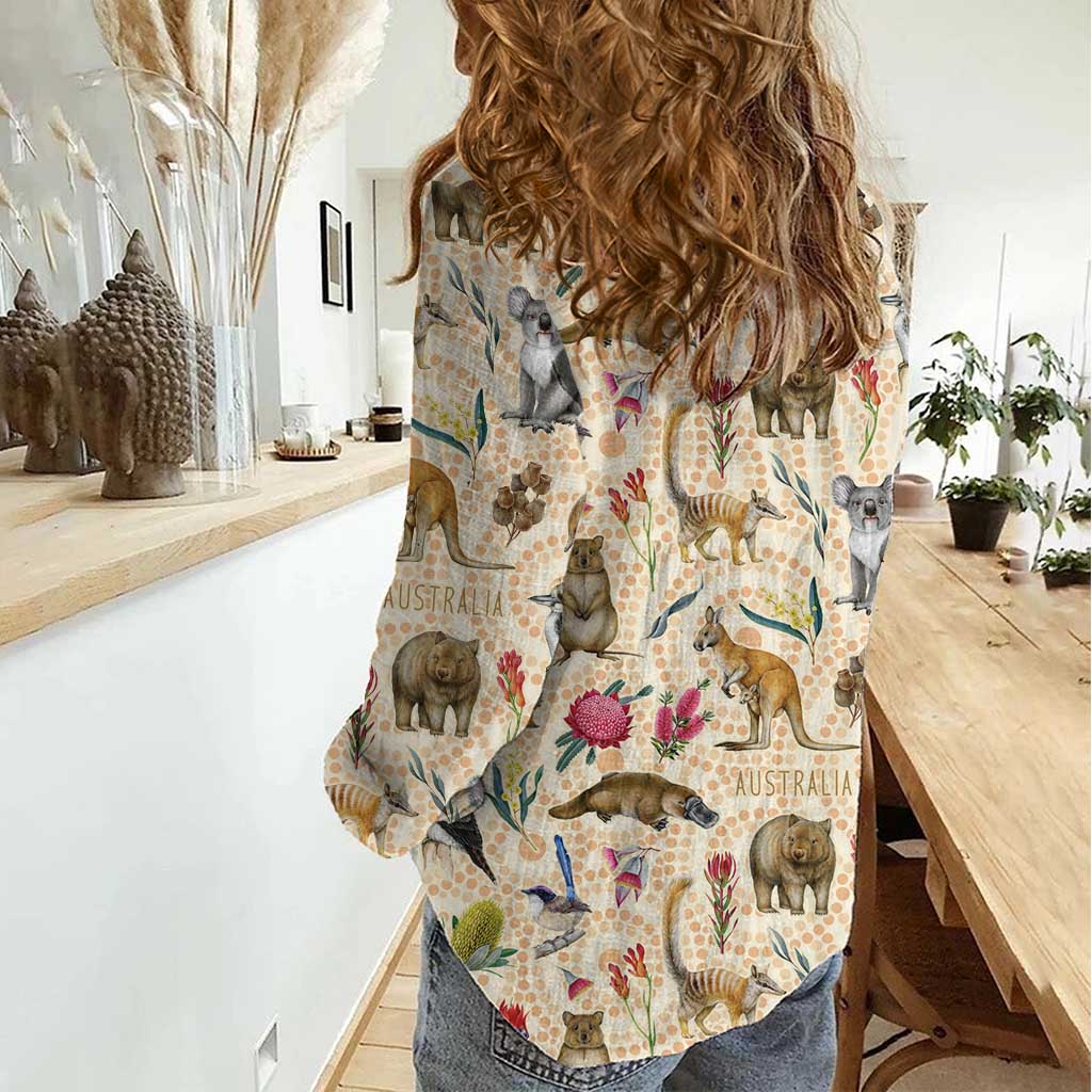 Australia Native Animals Women Casual Shirt Aussie Aboriginal Art Seamless Vibes - Aussie Hoodie