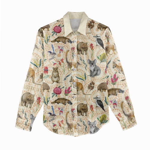 Australia Native Animals Women Casual Shirt Aussie Aboriginal Art Seamless Vibes - Aussie Hoodie