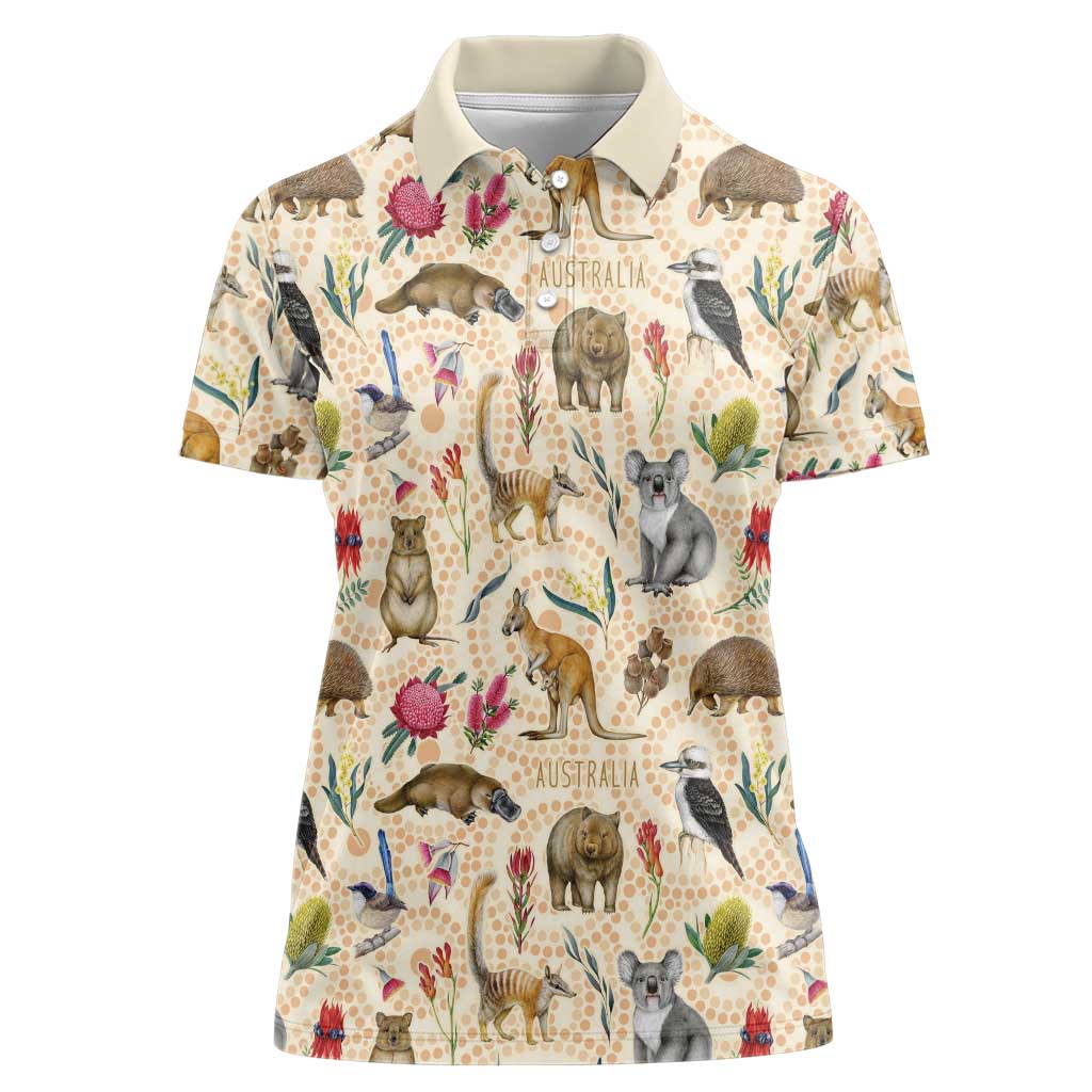 Australia Native Animals Women Polo Shirt Aussie Aboriginal Art Seamless Vibes - Aussie Hoodie