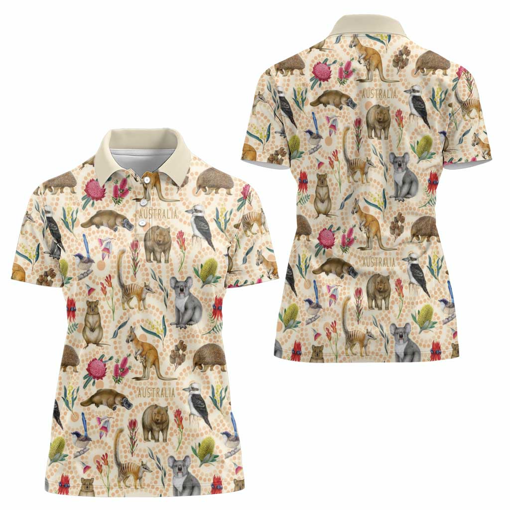Australia Native Animals Women Polo Shirt Aussie Aboriginal Art Seamless Vibes - Aussie Hoodie