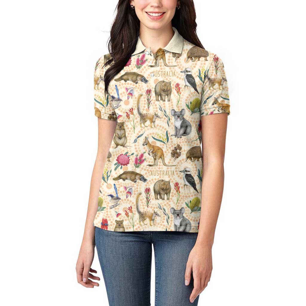 Australia Native Animals Women Polo Shirt Aussie Aboriginal Art Seamless Vibes - Aussie Hoodie