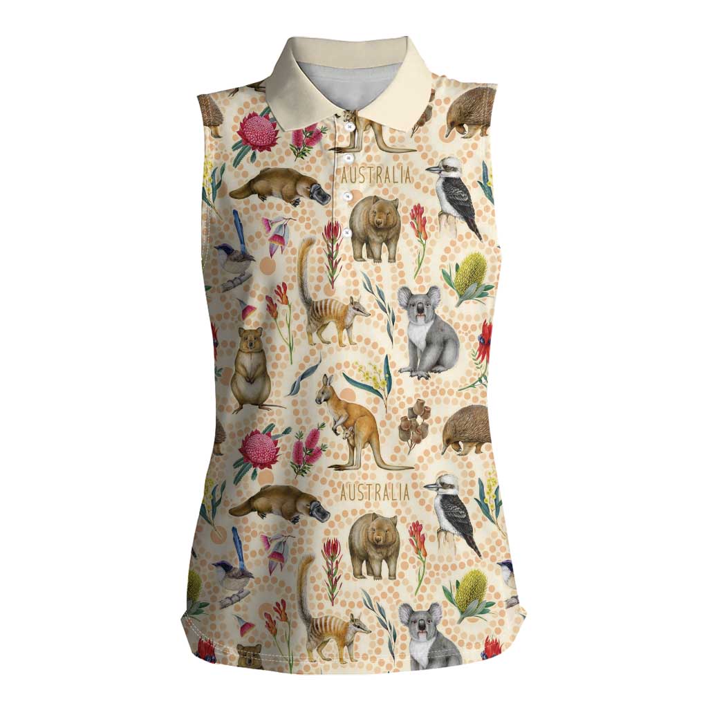 Australia Native Animals Women Sleeveless Polo Shirt Aussie Aboriginal Art Seamless Vibes - Aussie Hoodie