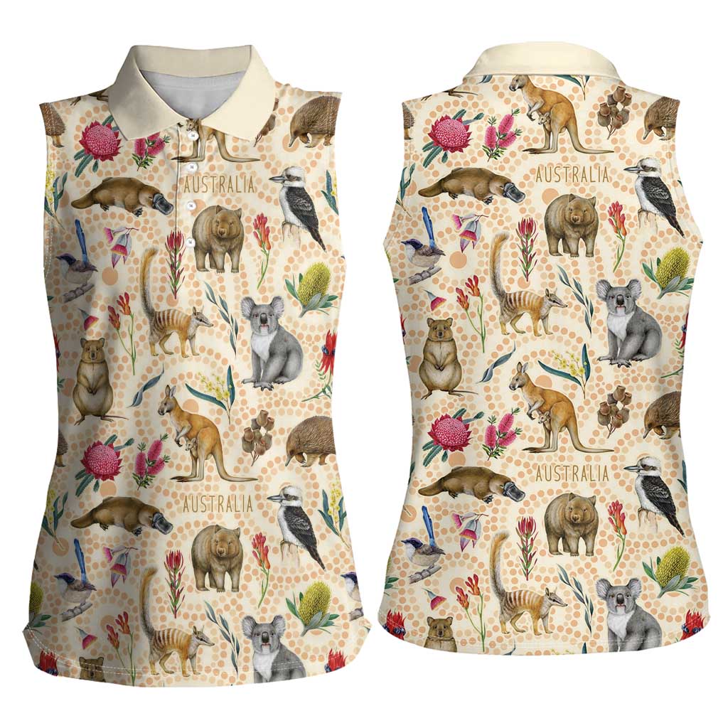 Australia Native Animals Women Sleeveless Polo Shirt Aussie Aboriginal Art Seamless Vibes - Aussie Hoodie