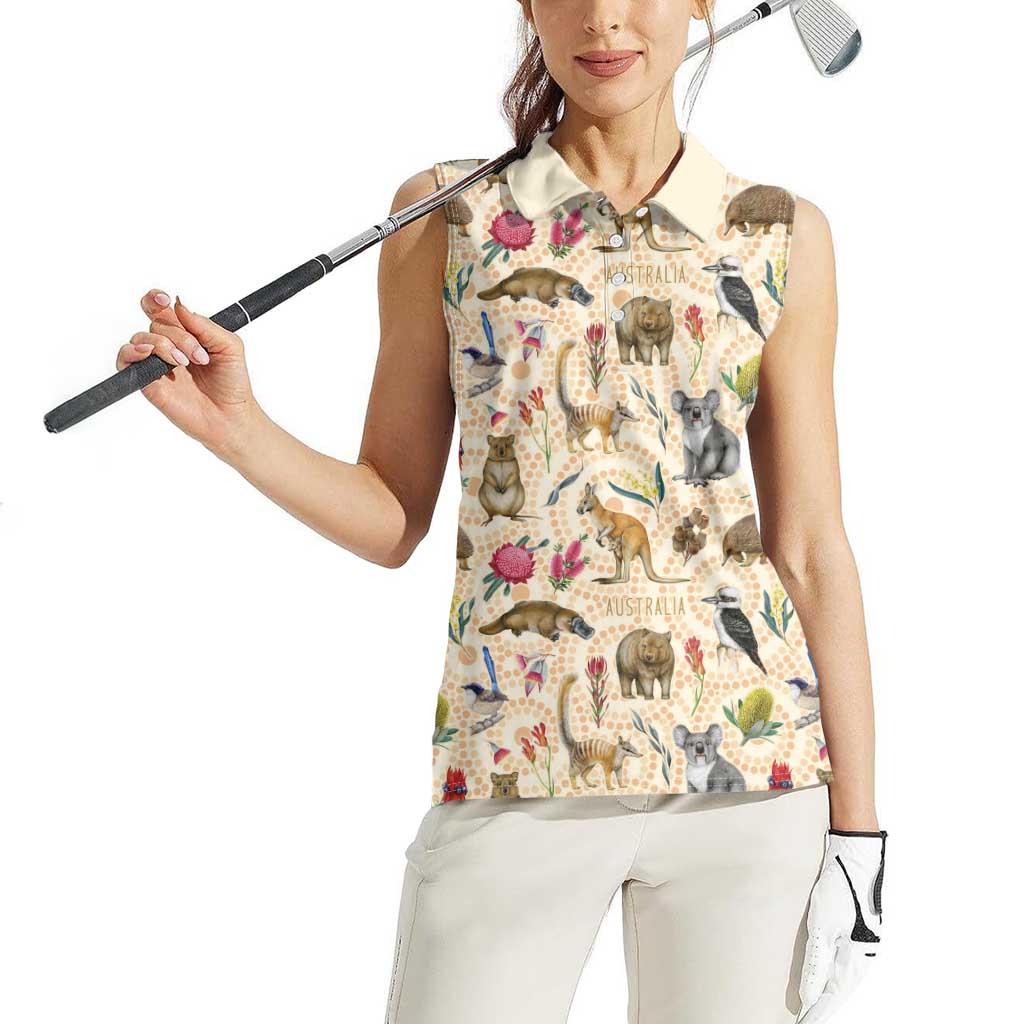 Australia Native Animals Women Sleeveless Polo Shirt Aussie Aboriginal Art Seamless Vibes - Aussie Hoodie