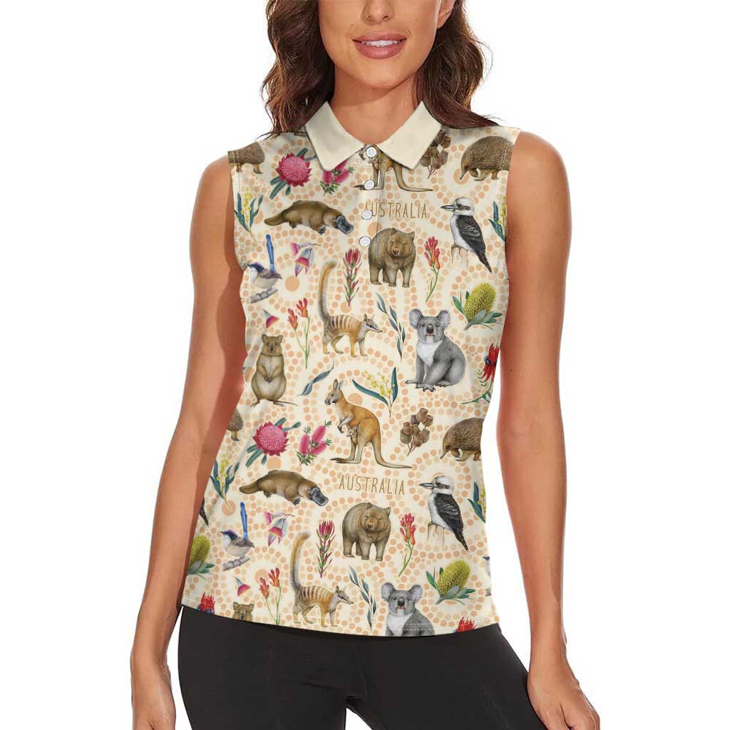 Australia Native Animals Women Sleeveless Polo Shirt Aussie Aboriginal Art Seamless Vibes - Aussie Hoodie