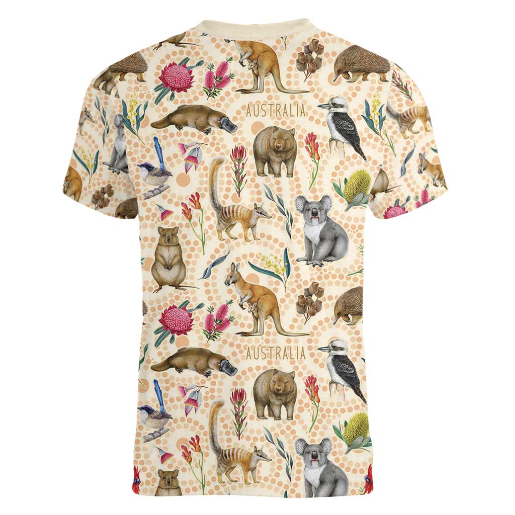 Australia Native Animals Women V-Neck T-Shirt Aussie Aboriginal Art Seamless Vibes - Aussie Hoodie