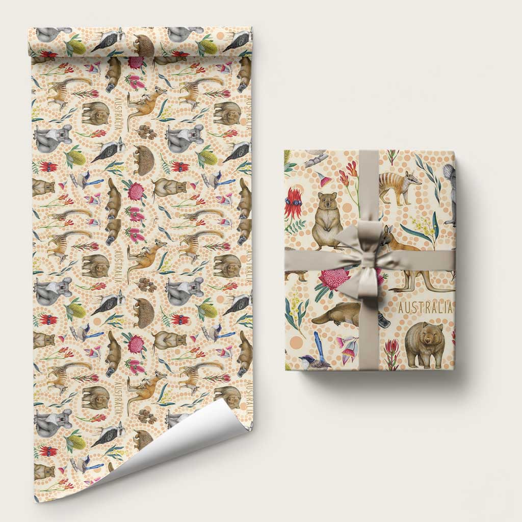 Australia Native Animals Wrapping Paper Aussie Aboriginal Art Seamless Vibes - Aussie Hoodie