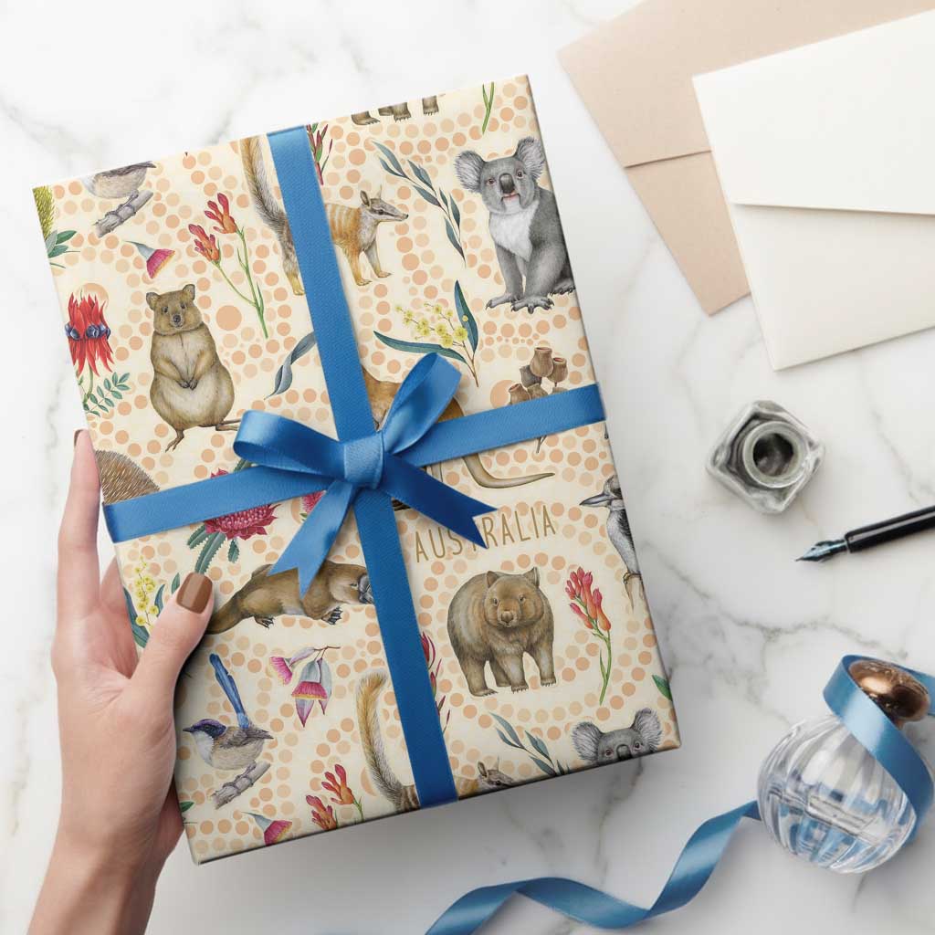 Australia Native Animals Wrapping Paper Aussie Aboriginal Art Seamless Vibes - Aussie Hoodie