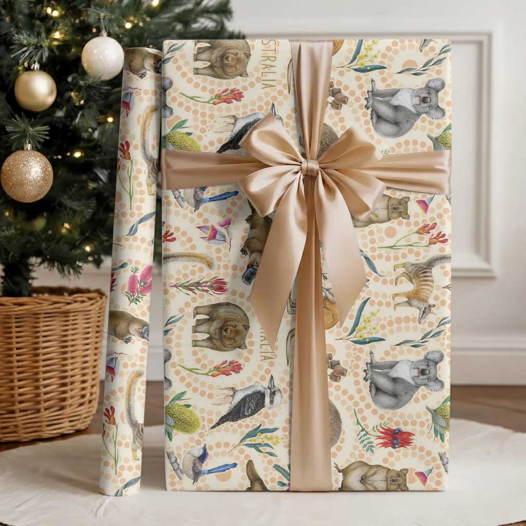 Australia Native Animals Wrapping Paper Aussie Aboriginal Art Seamless Vibes - Aussie Hoodie