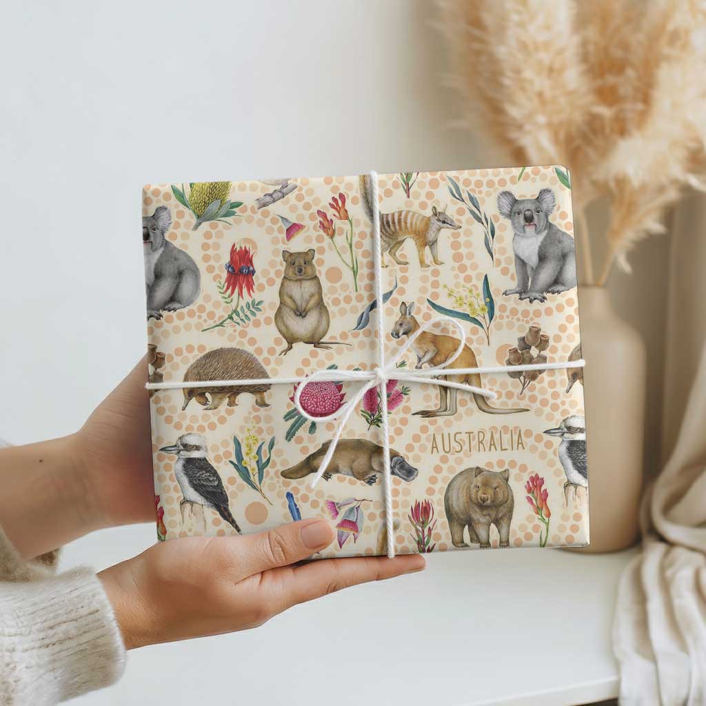 Australia Native Animals Wrapping Paper Aussie Aboriginal Art Seamless Vibes - Aussie Hoodie