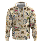 Australia Native Animals Zip Hoodie Aussie Aboriginal Art Seamless Vibes - Aussie Hoodie