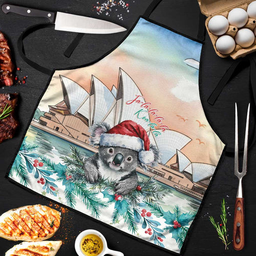 Australia Christmas Apron Koala Santa Sydney Opera House Watercolor - Aussie Hoodie