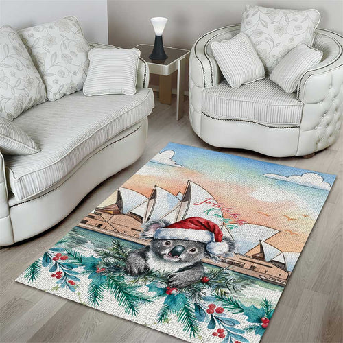 Australia Christmas Area Rug Koala Santa Sydney Opera House Watercolor - Aussie Hoodie