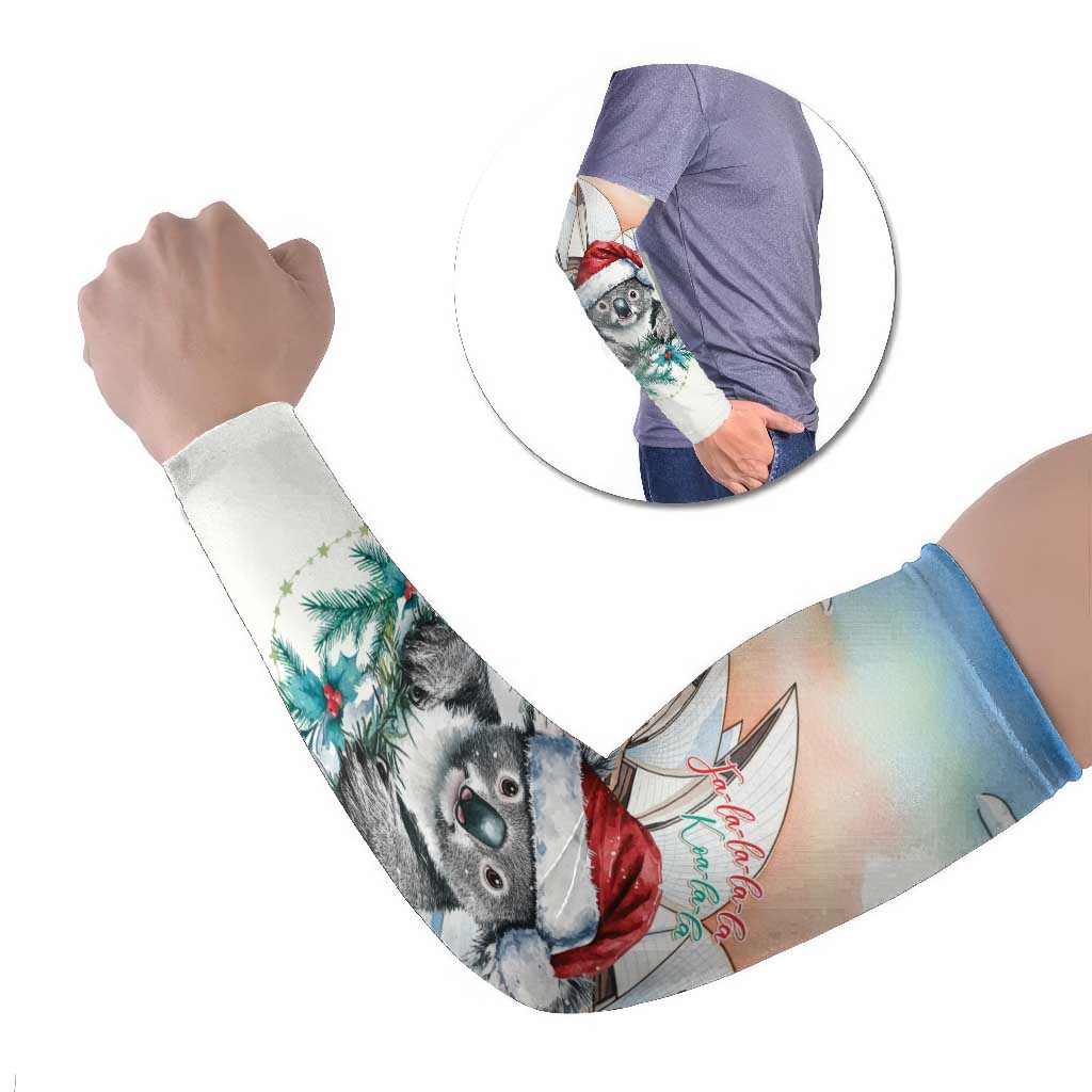 Australia Christmas Arm Sleeves Koala Santa Sydney Opera House Watercolor - Aussie Hoodie