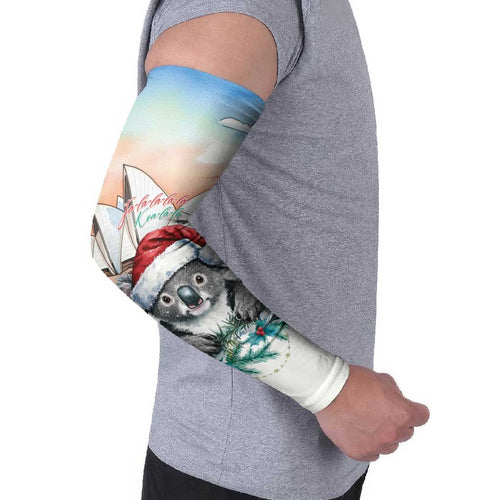 Australia Christmas Arm Sleeves Koala Santa Sydney Opera House Watercolor - Aussie Hoodie