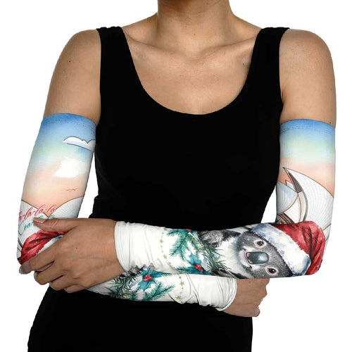 Australia Christmas Arm Sleeves Koala Santa Sydney Opera House Watercolor - Aussie Hoodie