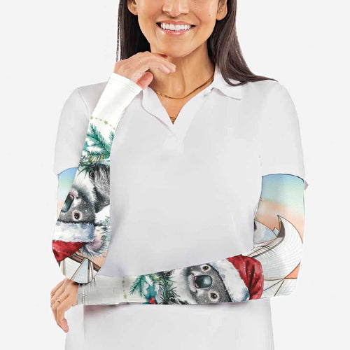 Australia Christmas Arm Sleeves Koala Santa Sydney Opera House Watercolor - Aussie Hoodie