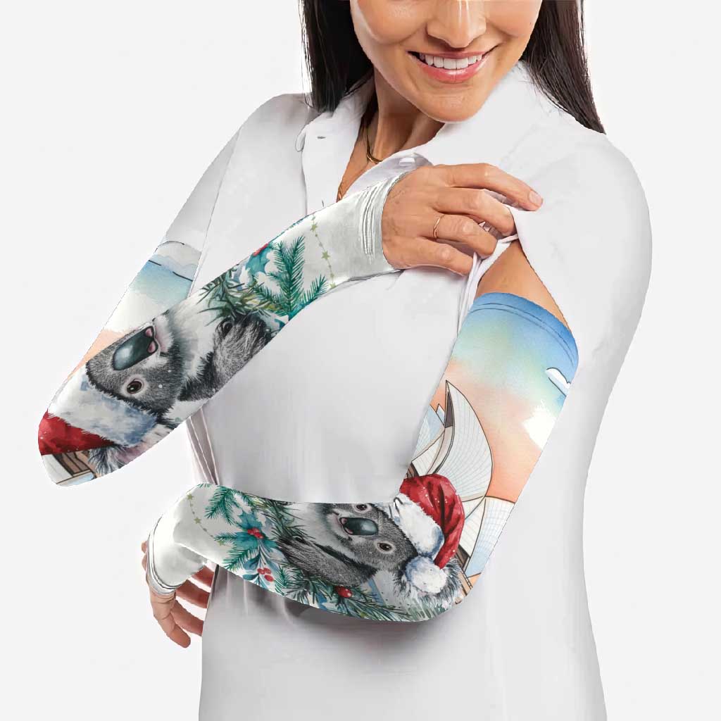 Australia Christmas Arm Sleeves Koala Santa Sydney Opera House Watercolor - Aussie Hoodie