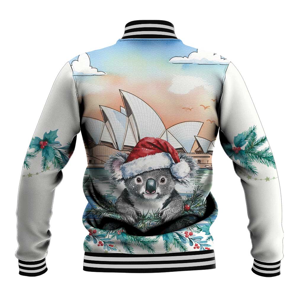 Australia Christmas Baseball Jacket Koala Santa Sydney Opera House Watercolor - Aussie Hoodie