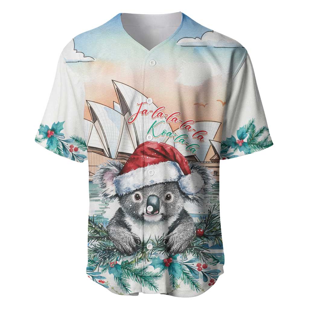 Australia Christmas Baseball Jersey Koala Santa Sydney Opera House Watercolor - Aussie Hoodie