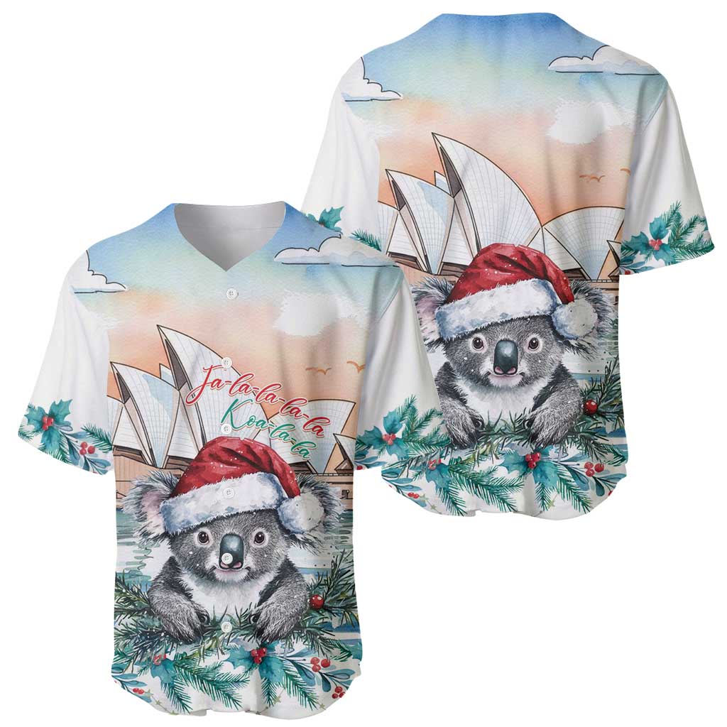 Australia Christmas Baseball Jersey Koala Santa Sydney Opera House Watercolor - Aussie Hoodie