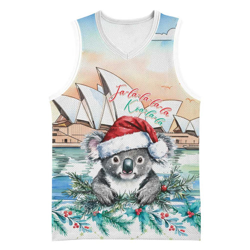 Australia Christmas Basketball Jersey Koala Santa Sydney Opera House Watercolor - Aussie Hoodie