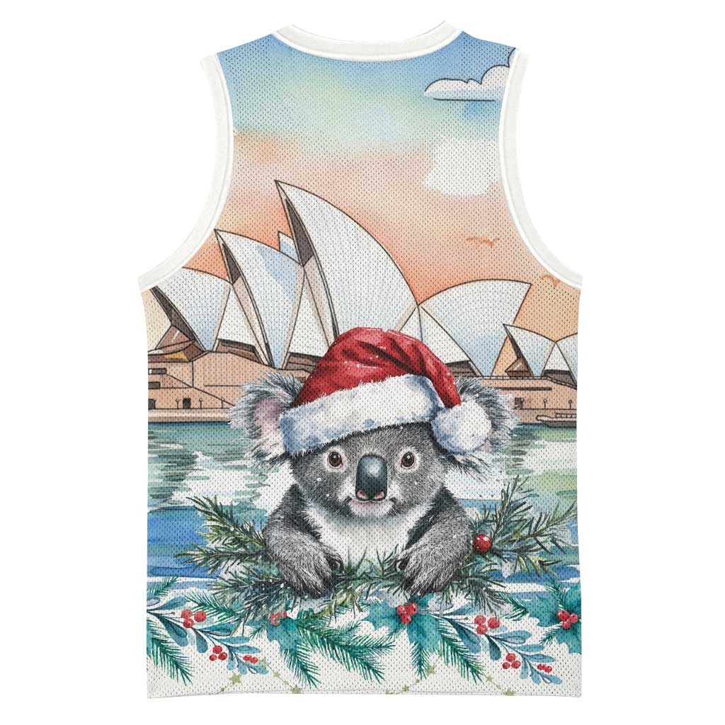Australia Christmas Basketball Jersey Koala Santa Sydney Opera House Watercolor - Aussie Hoodie