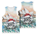 Australia Christmas Basketball Jersey Koala Santa Sydney Opera House Watercolor - Aussie Hoodie