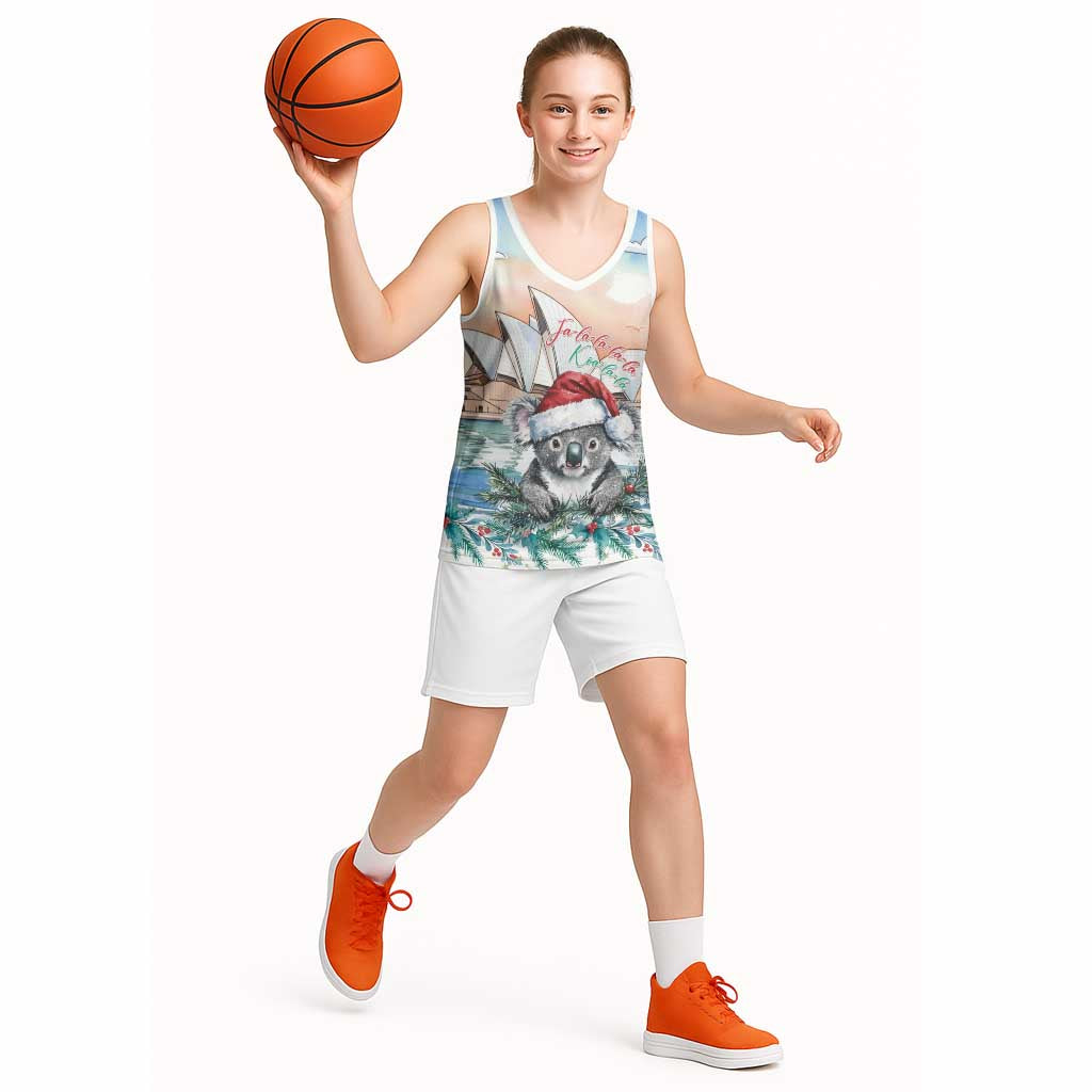 Australia Christmas Basketball Jersey Koala Santa Sydney Opera House Watercolor - Aussie Hoodie
