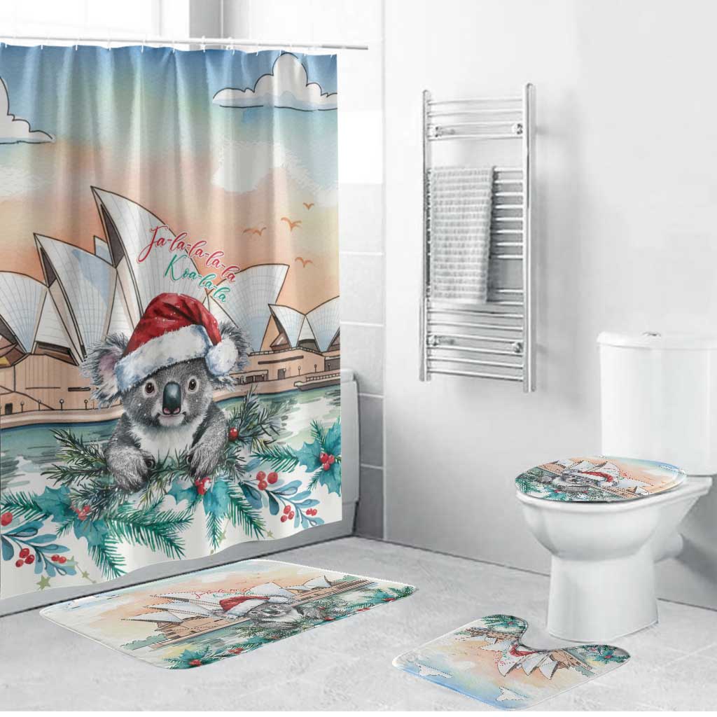 Australia Christmas Bathroom Set Koala Santa Sydney Opera House Watercolor - Aussie Hoodie