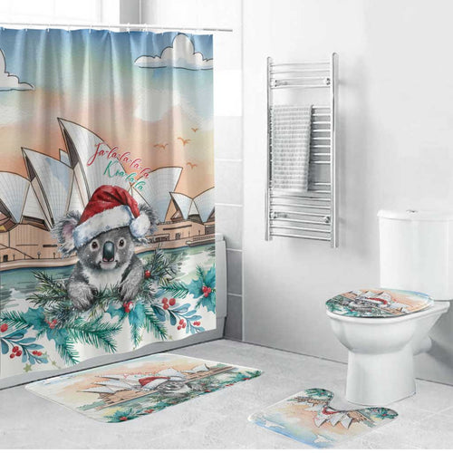 Australia Christmas Bathroom Set Koala Santa Sydney Opera House Watercolor - Aussie Hoodie