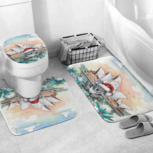 Australia Christmas Bathroom Set Koala Santa Sydney Opera House Watercolor - Aussie Hoodie