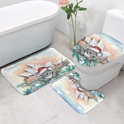 Australia Christmas Bathroom Set Koala Santa Sydney Opera House Watercolor - Aussie Hoodie