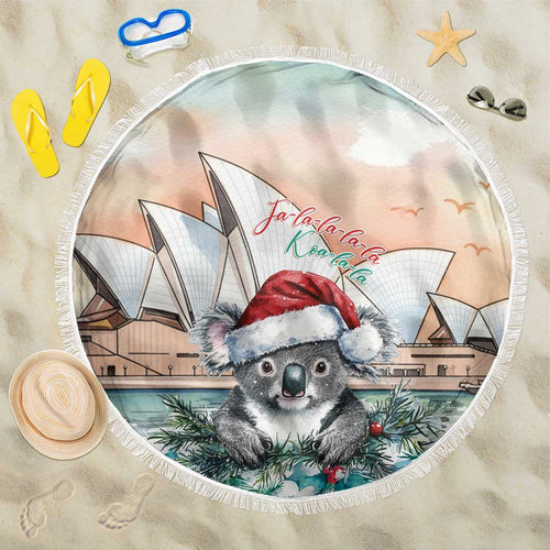 Australia Christmas Beach Blanket Koala Santa Sydney Opera House Watercolor - Aussie Hoodie