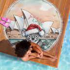 Australia Christmas Beach Blanket Koala Santa Sydney Opera House Watercolor - Aussie Hoodie