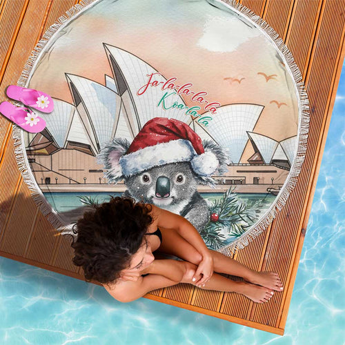 Australia Christmas Beach Blanket Koala Santa Sydney Opera House Watercolor - Aussie Hoodie