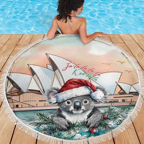 Australia Christmas Beach Blanket Koala Santa Sydney Opera House Watercolor - Aussie Hoodie