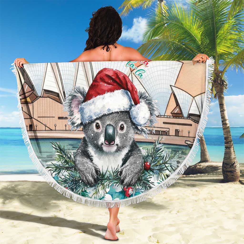 Australia Christmas Beach Blanket Koala Santa Sydney Opera House Watercolor - Aussie Hoodie