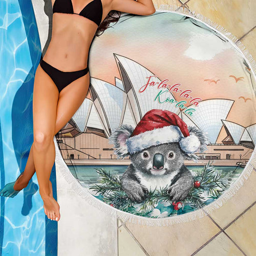 Australia Christmas Beach Blanket Koala Santa Sydney Opera House Watercolor - Aussie Hoodie