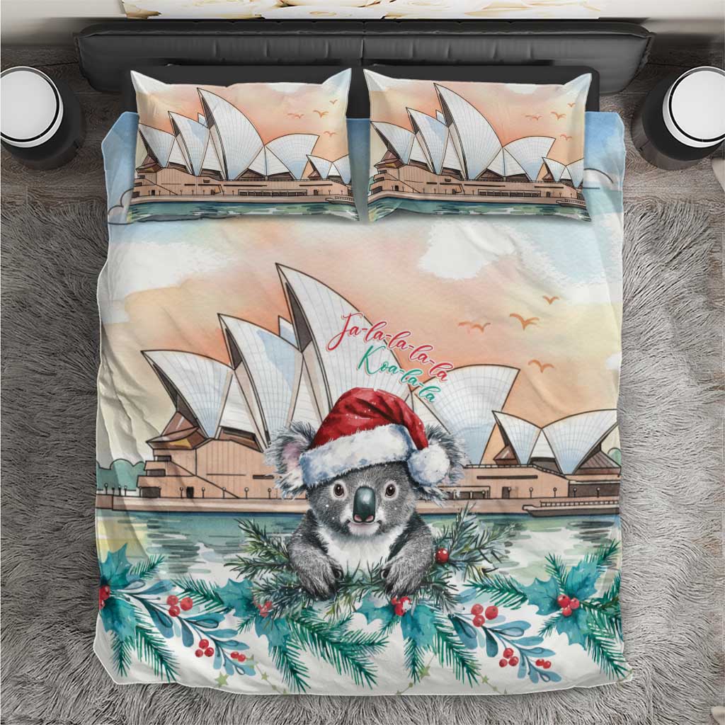 Australia Christmas Bedding Set Koala Santa Sydney Opera House Watercolor - Aussie Hoodie
